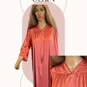 🌸 VINTAGE CORAL PINK SATIN ROBE / HOUSECOAT 🌸 Cottagecore • Romantic